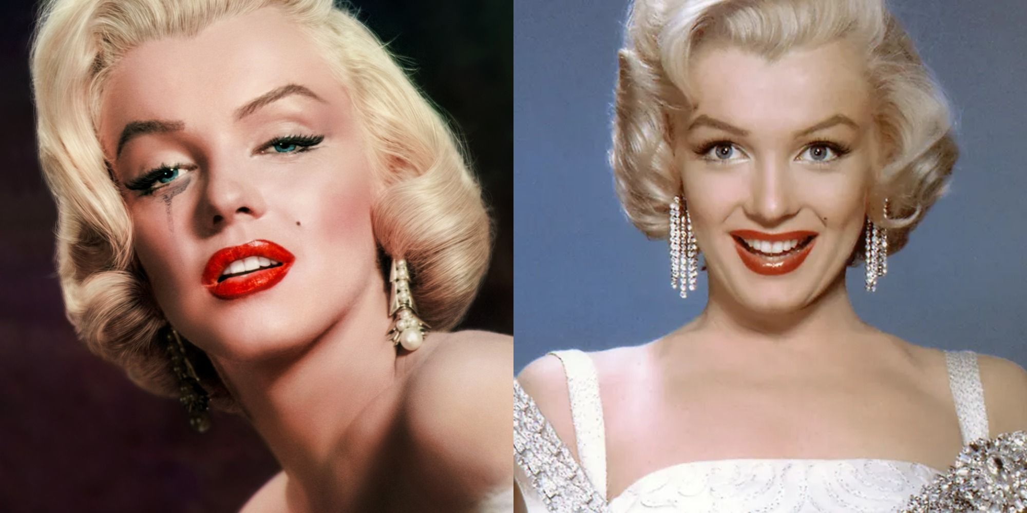 Split image showing the poster for The Mystery of Marilyn Monroe and Marilyn Monroe smiling.