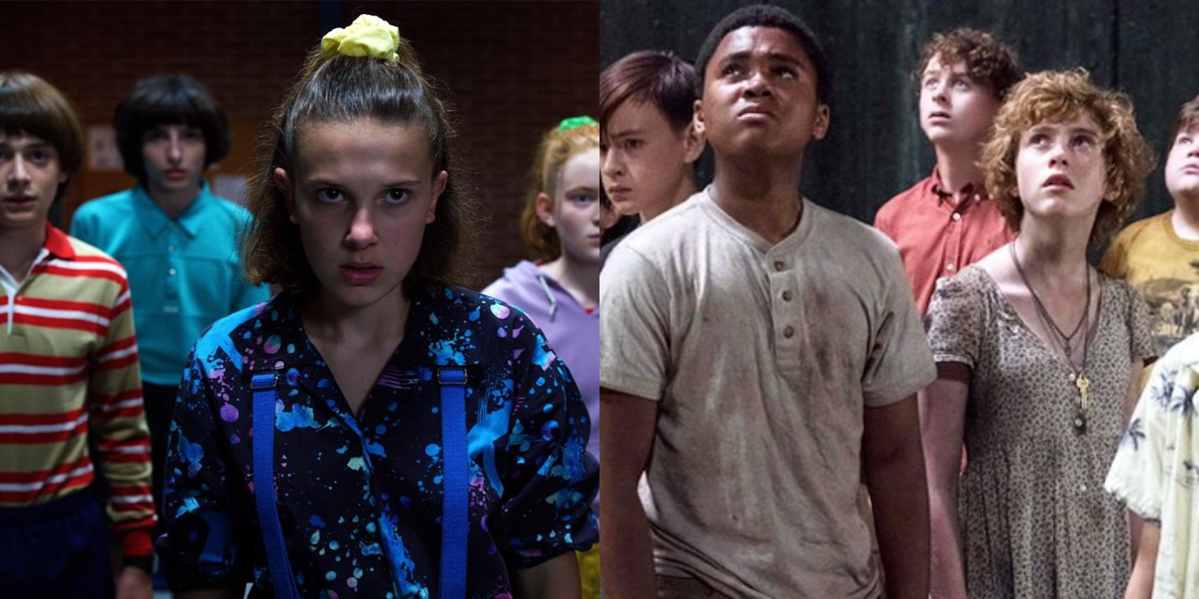 Some of the characters from Stranger Things that make up The Party and some of the characters from It that make up The Losers' Club