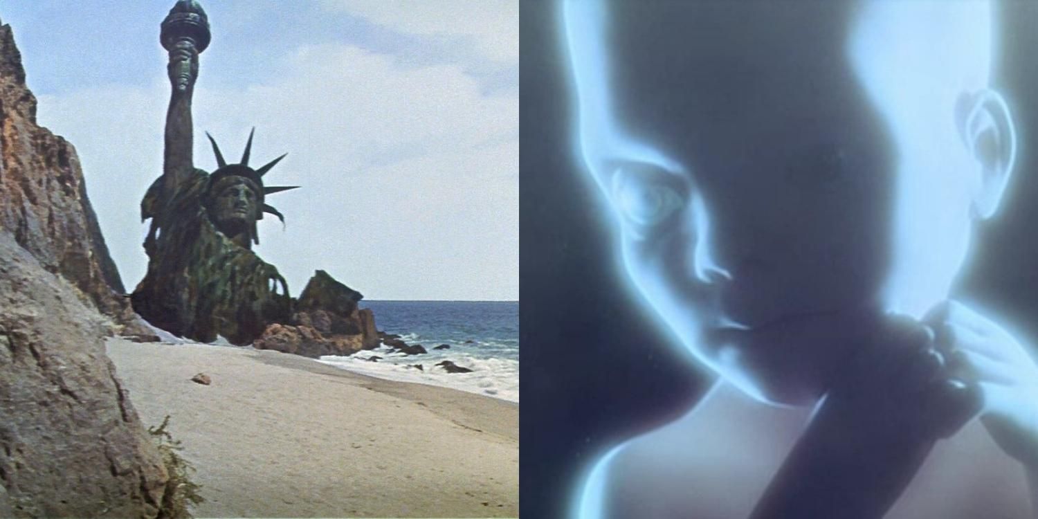 The Statue of Liberty at the end of Planet of the Apes and the Star Child at the end of 2001 A Space Odyssey