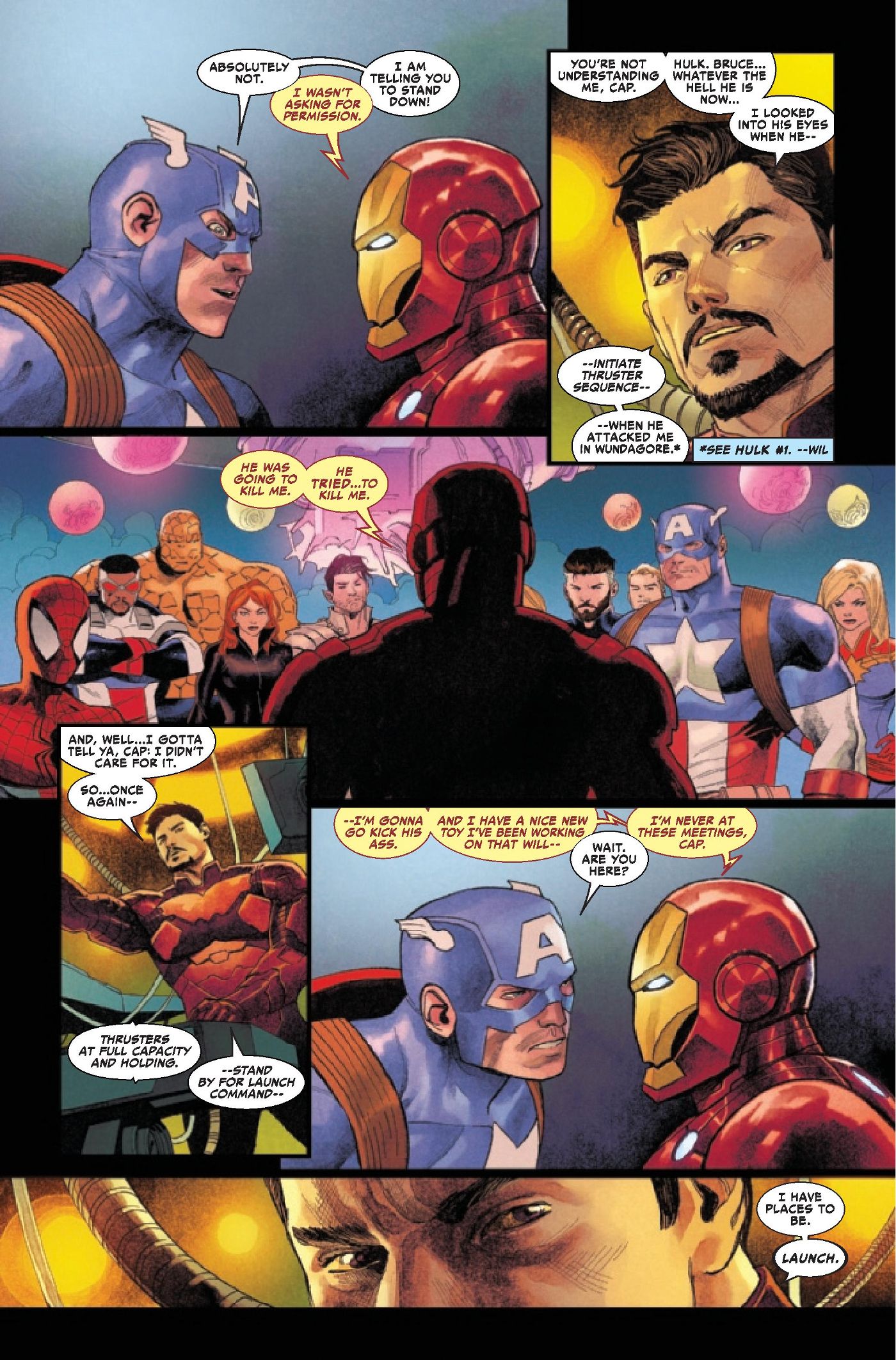 Thor 25 Iron Man discussing with other heroes