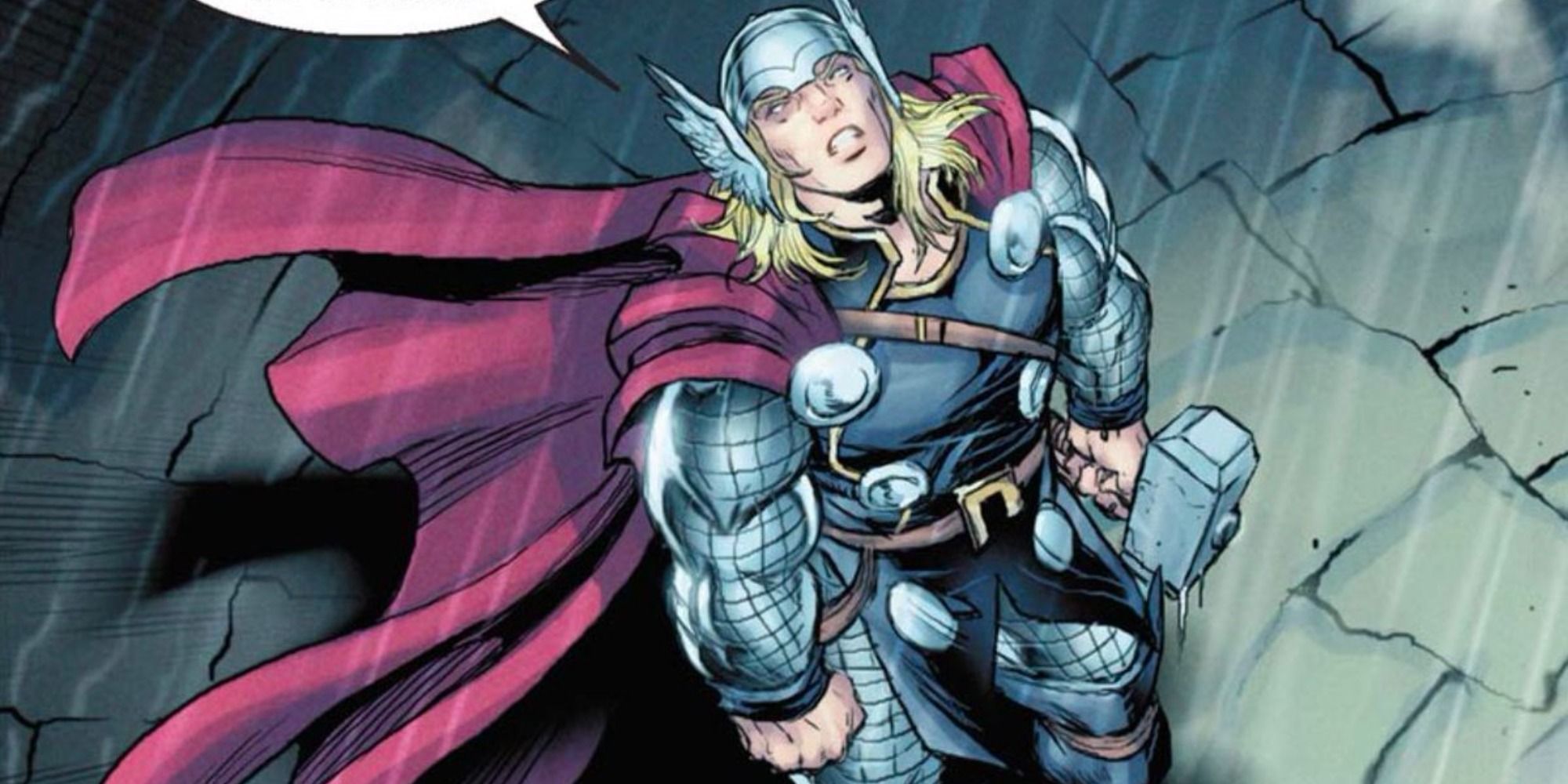 Thor looks up into the sky in Marvel Comics.