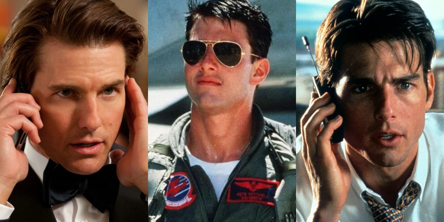 Tom Cruise as Ethan Hunt in Mission Impossible, Maverick in Top Gun and Jerry Maguire