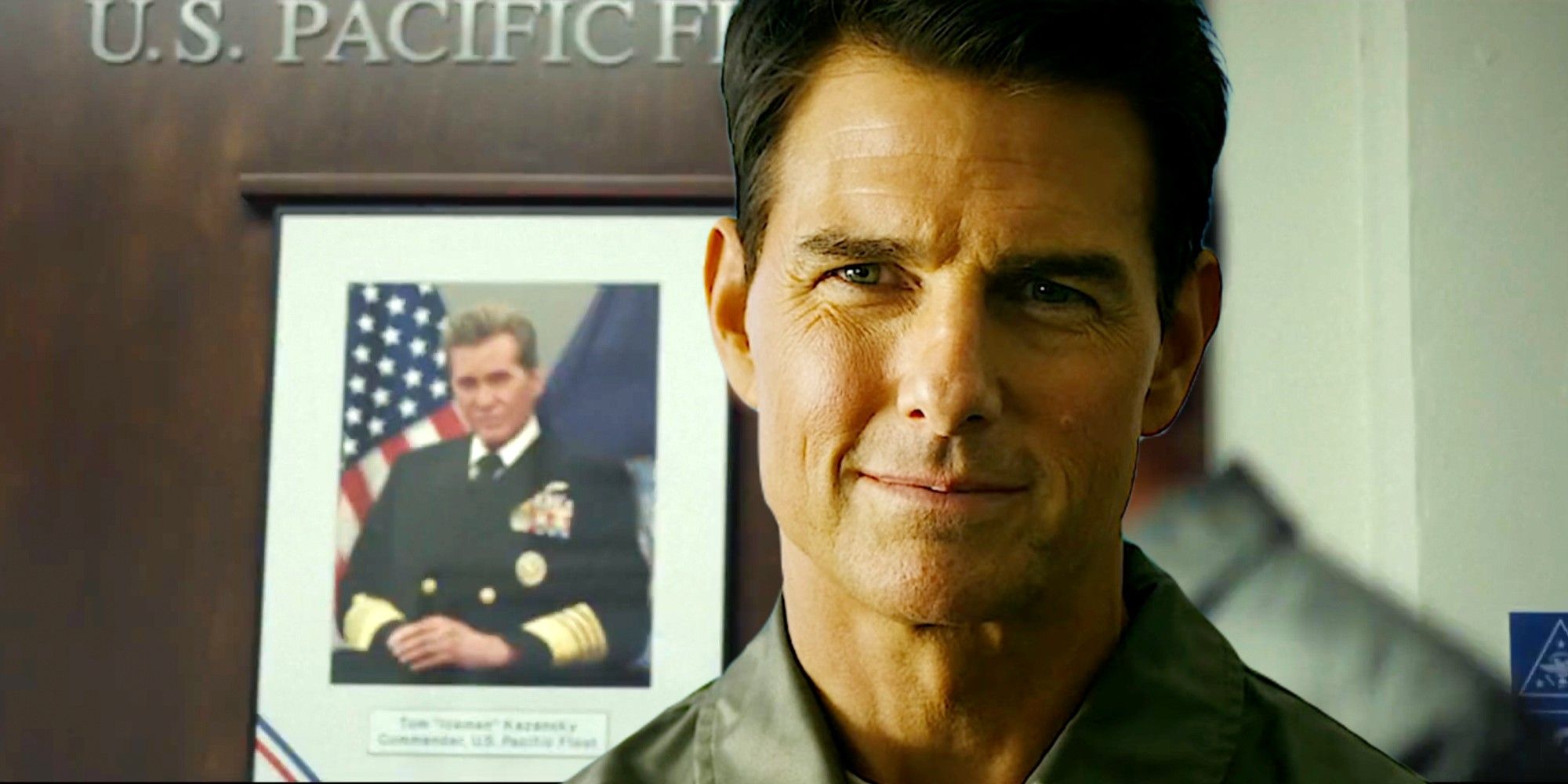 Tom Cruise in Top Gun Maverick with Iceman portrait