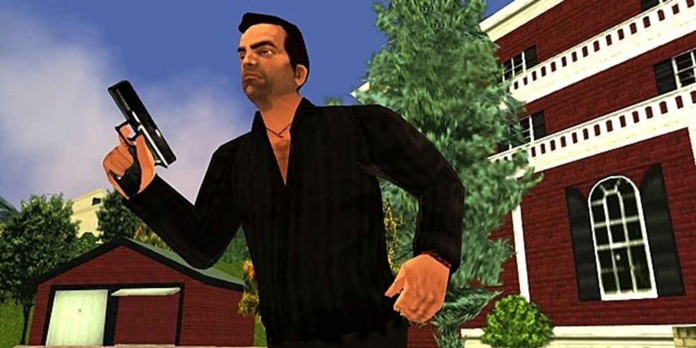Toni Cipriani correndo com uma arma em GTA Liberty City Stories 