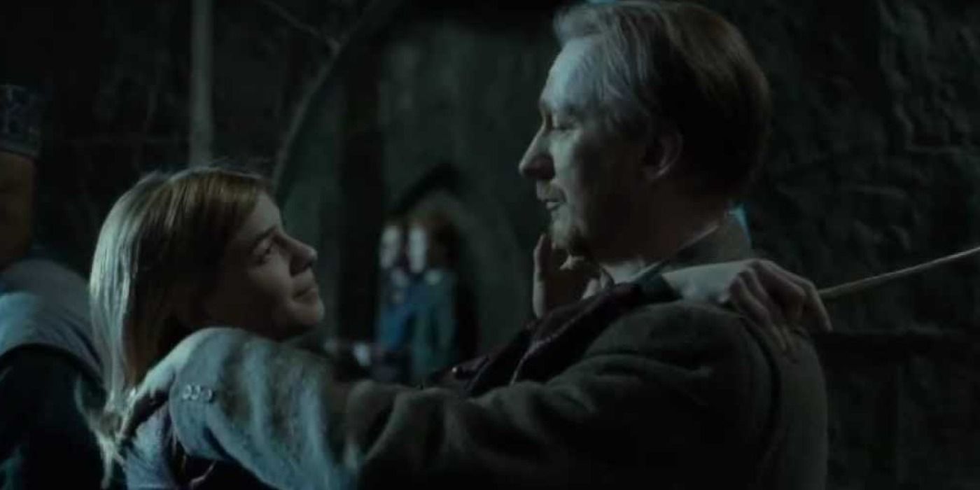Tonks and Lupin embrace in a Harry Potter and the Deathly Hallows deleted scene