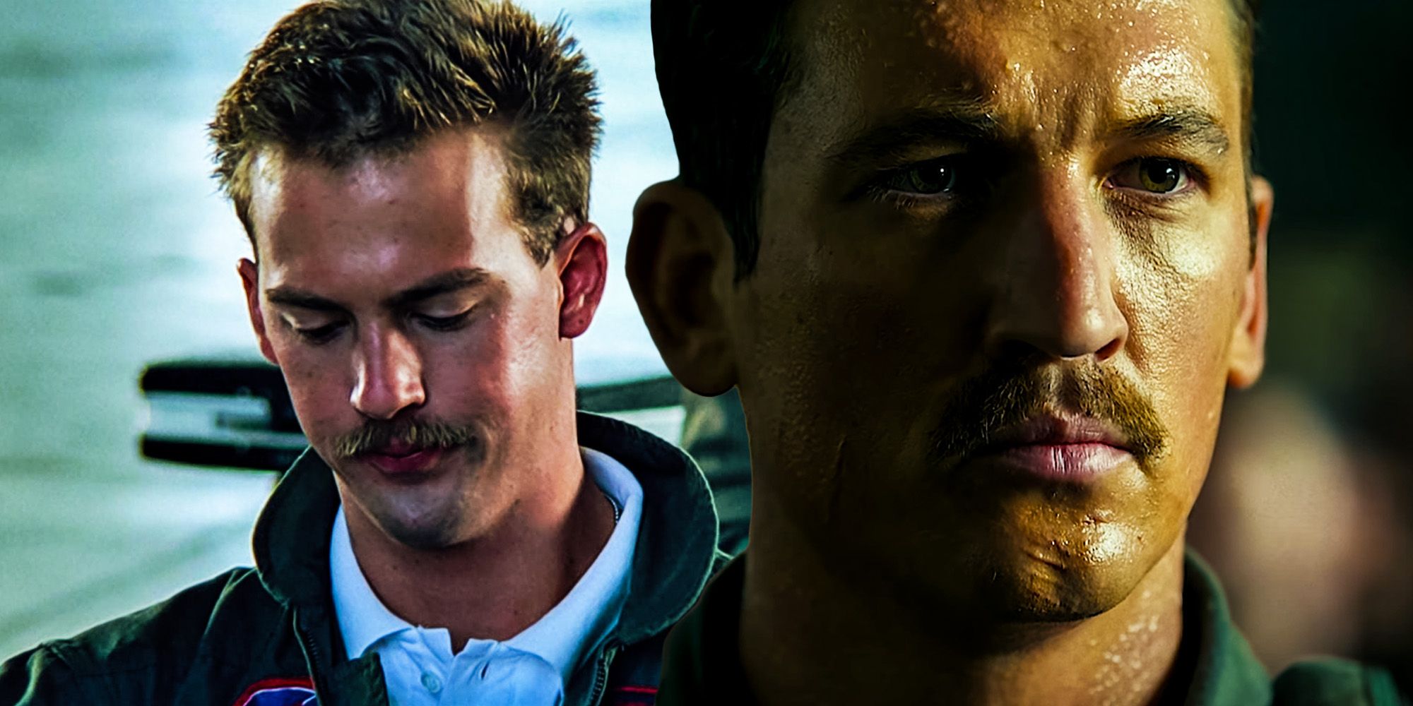 Custom image of Anthony Edwards as Goose in Top Gun and Miles Teller as Rooster in Top Gun: Maverick