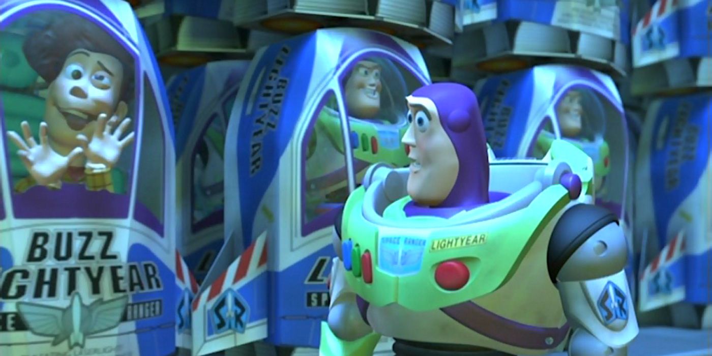 A multitude of Buzz Lightyears in Toy Story 2