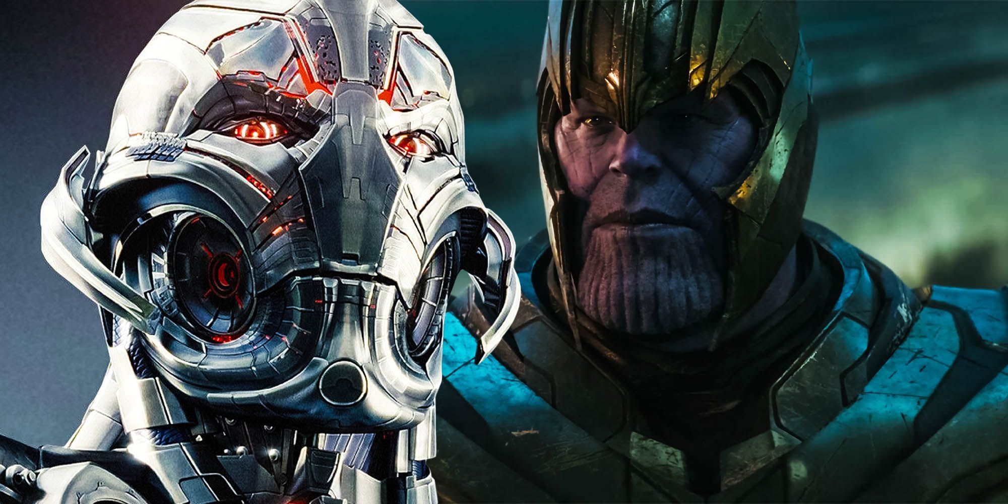 Split image of Ultron and Thanos