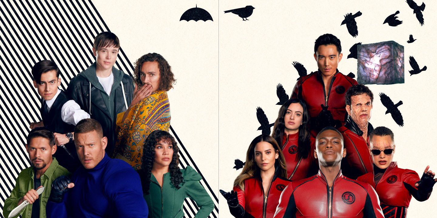 Umbrella Academy Cast and Sparrow Academy Cast Side By Side Posters