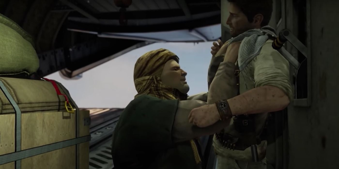 Uncharted 3 big goon on plane holding Nate