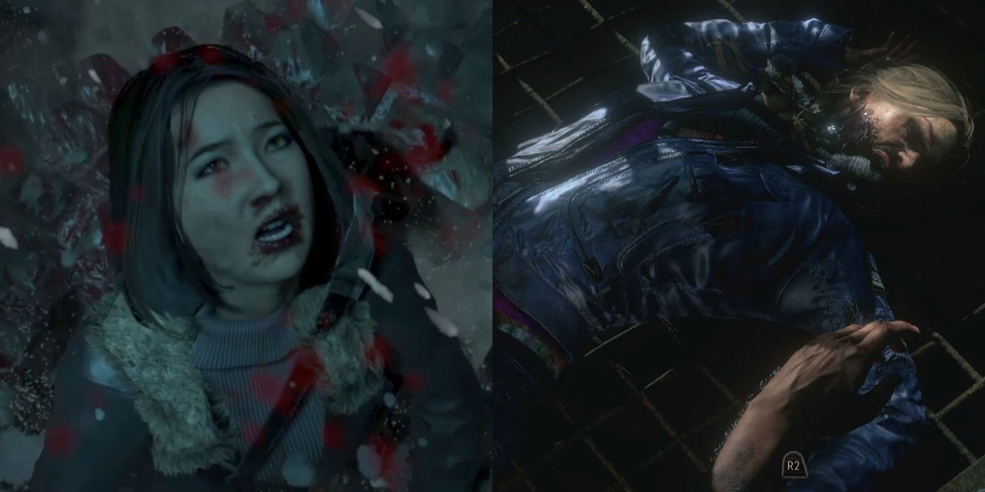 Split image showing Emily and Jess' deaths in Until Dawn.