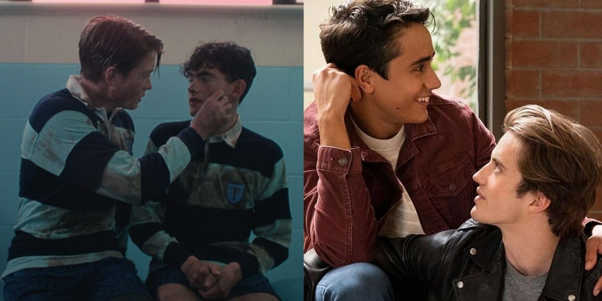 Split Image of Heartstopper's Charlie and Nick touching and Love Victor's Victor and Benji touching