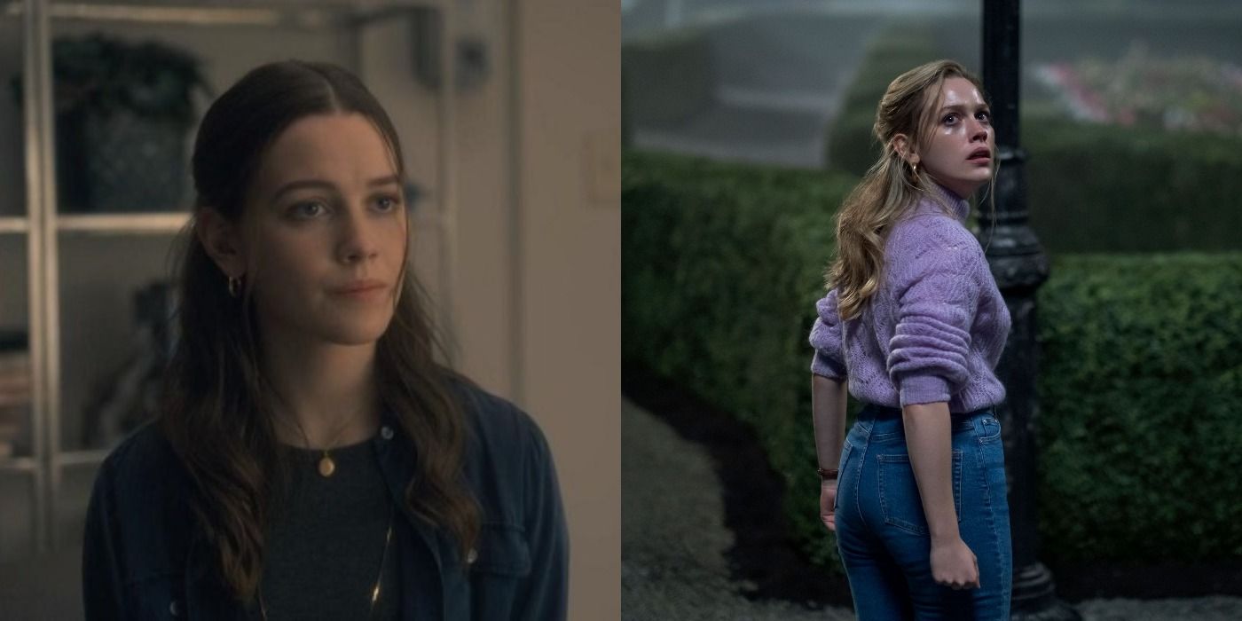 Split image showing Victoria Pedretti in The Haunting of Hill House and Bly Manor.