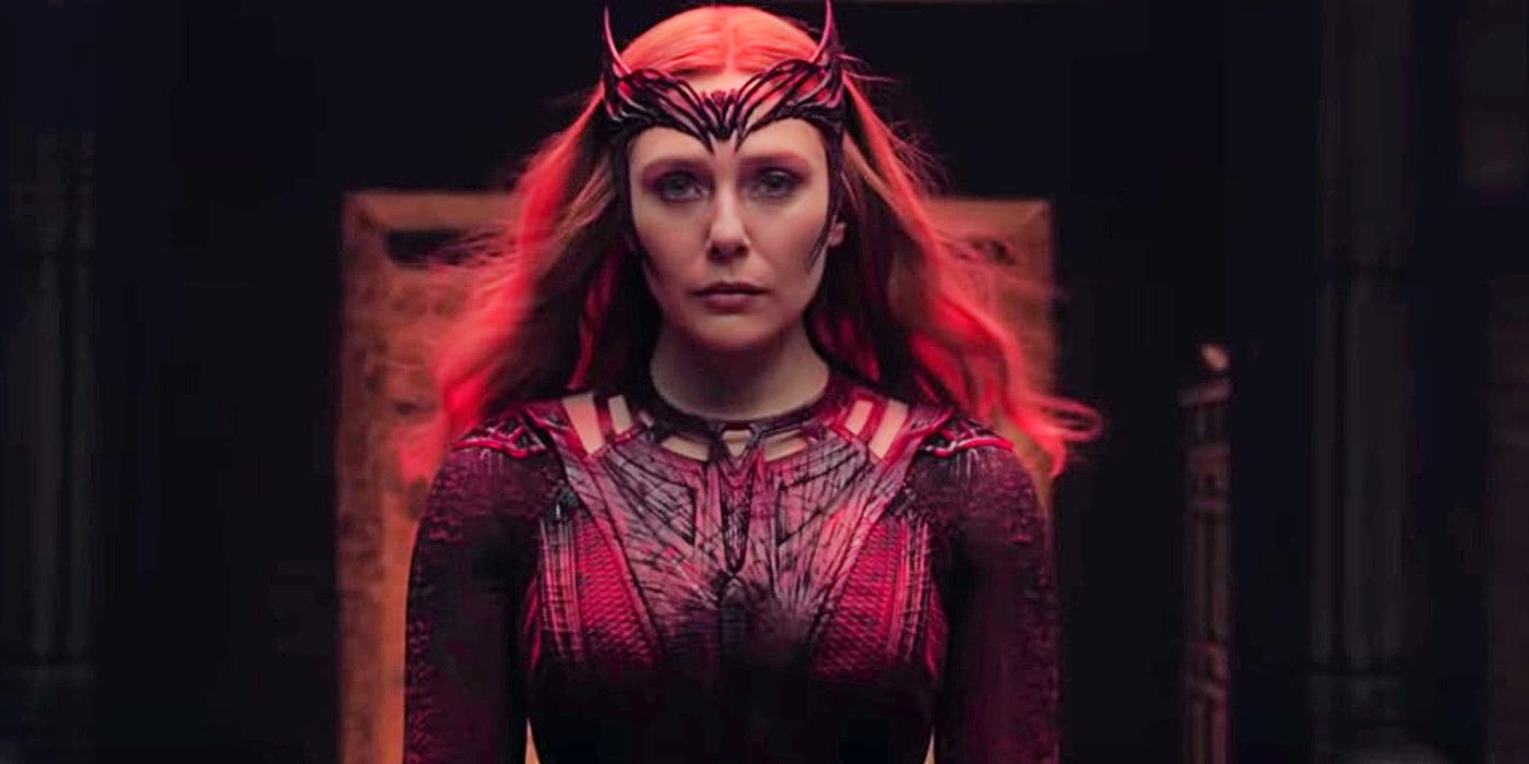 Wanda glows red as the Scarlet Witch in Doctor Strange 2