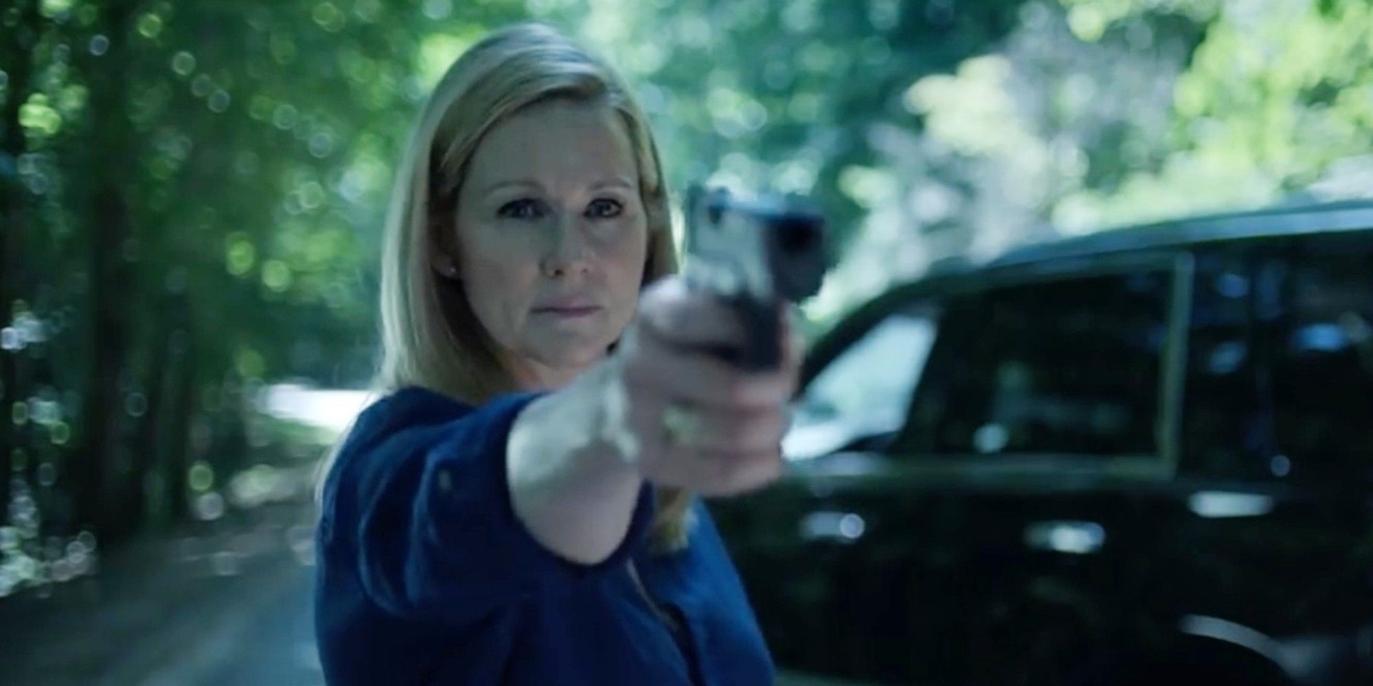 Wendy points a gun during a dream sequence in Ozark