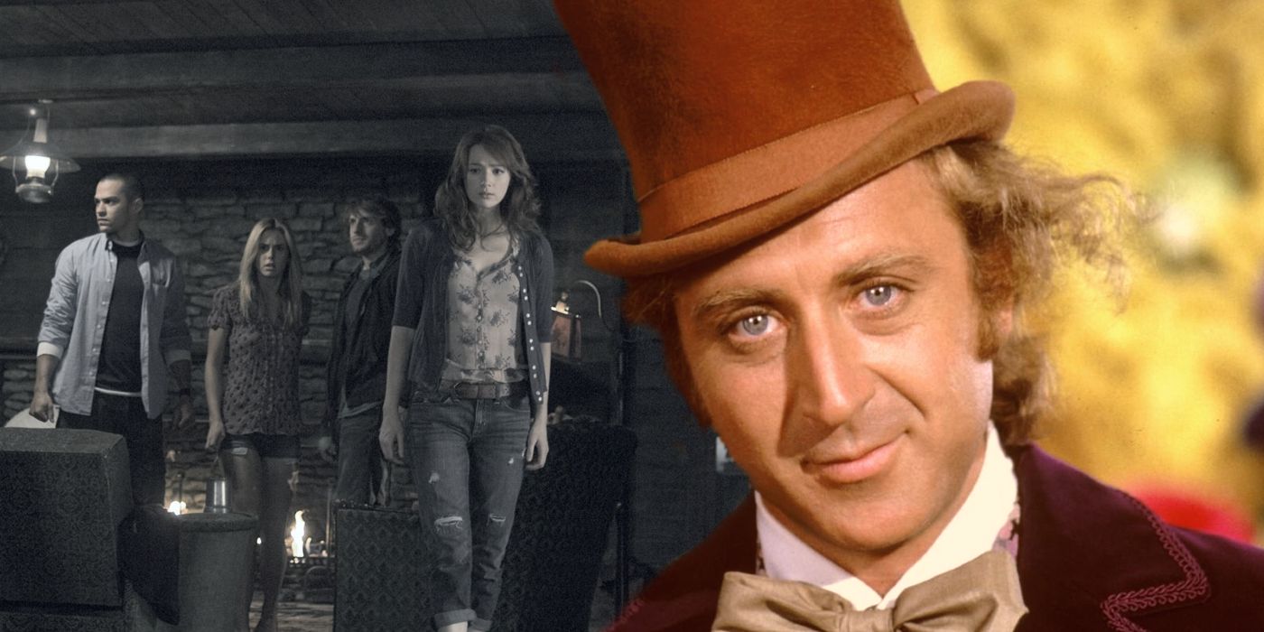 Gene Wilder as Willy Wonka and the cast of The Cabin in the Woods