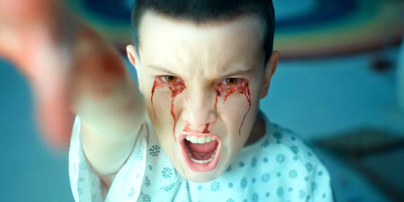 Young Eleven with bleeding eyes in Stranger Things season 4