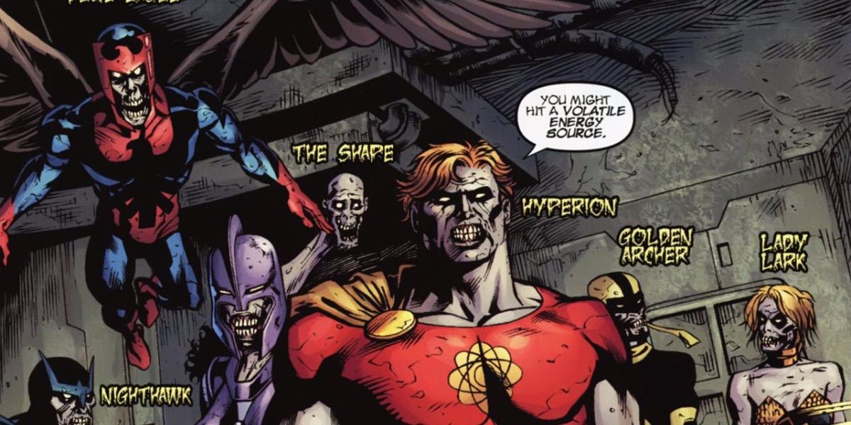 The zombified Squadron Supreme look on from Marvel Zombies