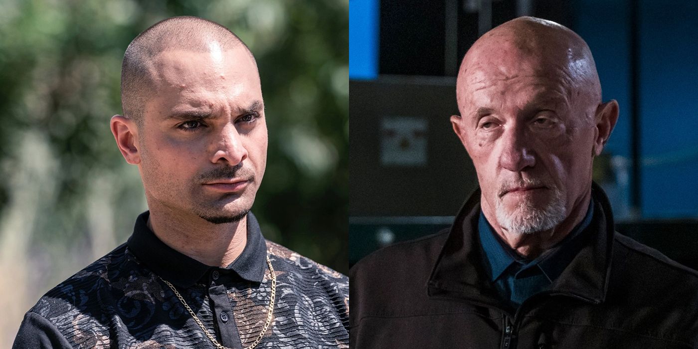 Split image of Nacho and Mike from Better Call Saul.