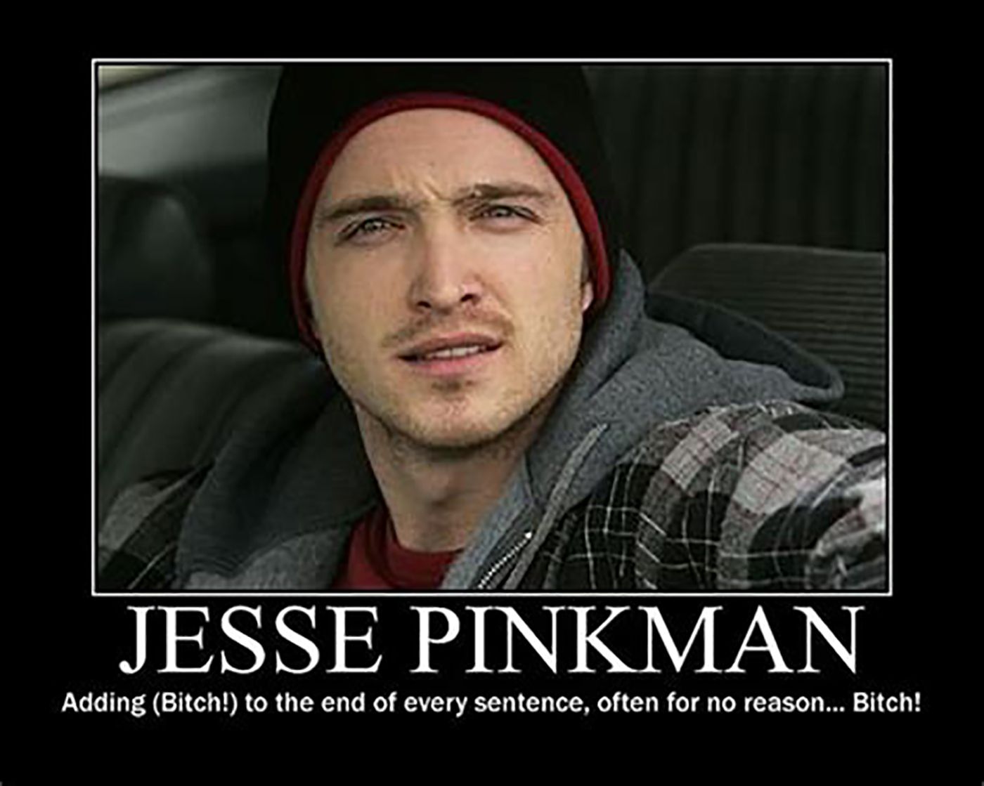 A meme with Jesse sitting in a car from Breaking Bad.