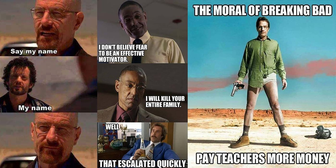 Split image of three funny memes about Breaking Bad.