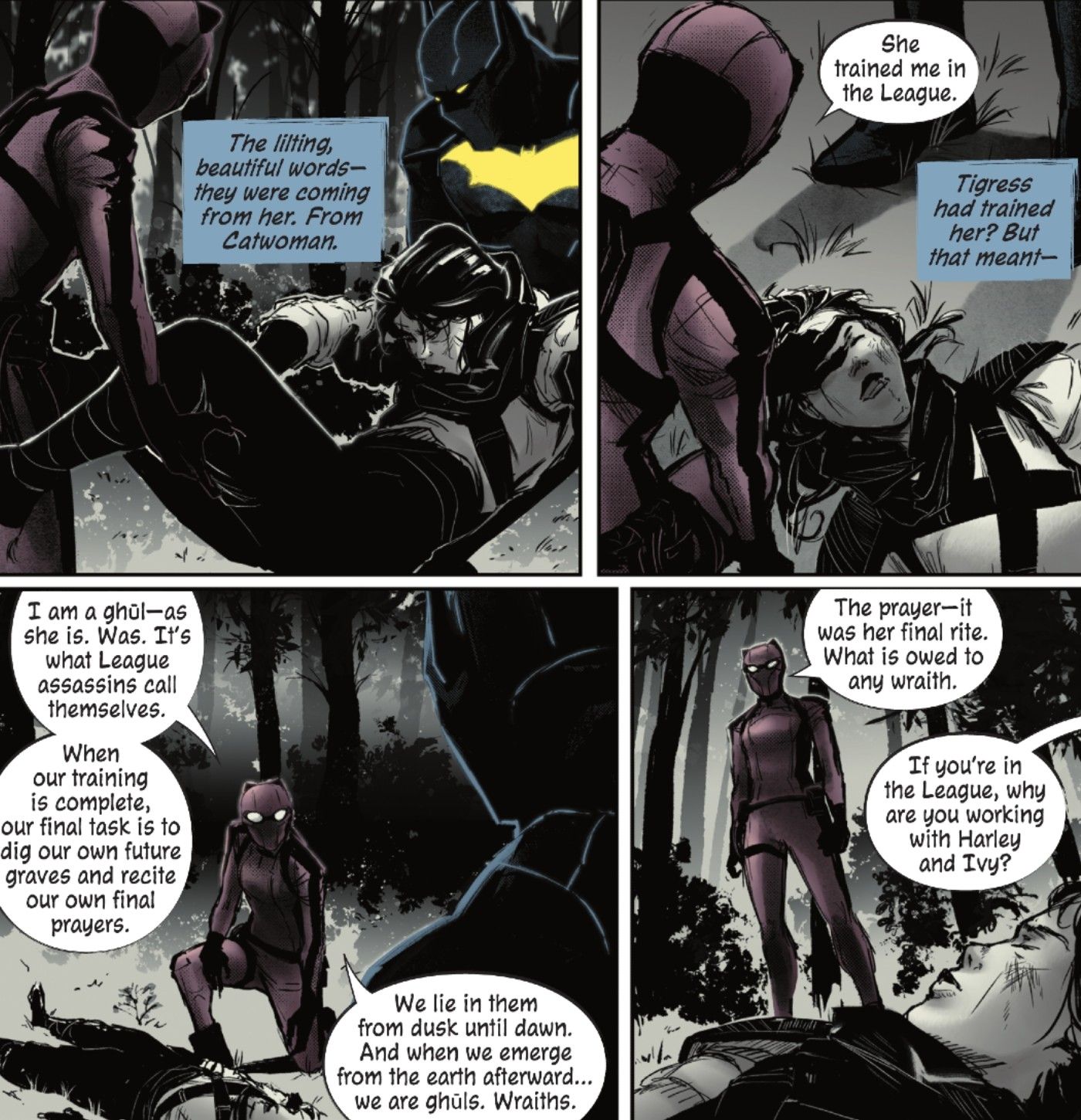 Catwoman fighting her former trainer from the League of Assassins