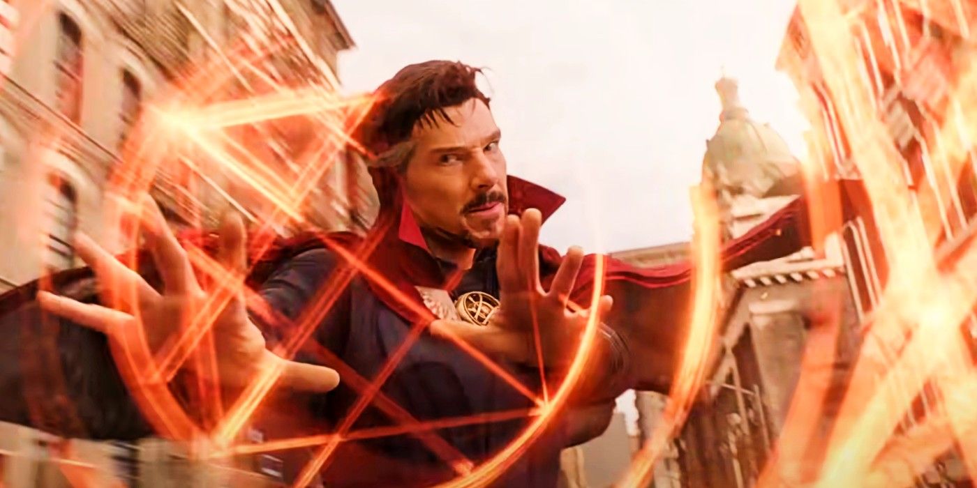 Doctor Strange bracing a magical shield in Multiverse of Madness