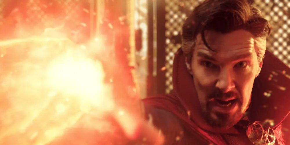 Stephen fires a bolt of fire from his hand in Doctor Strange in the Multiverse of Madness