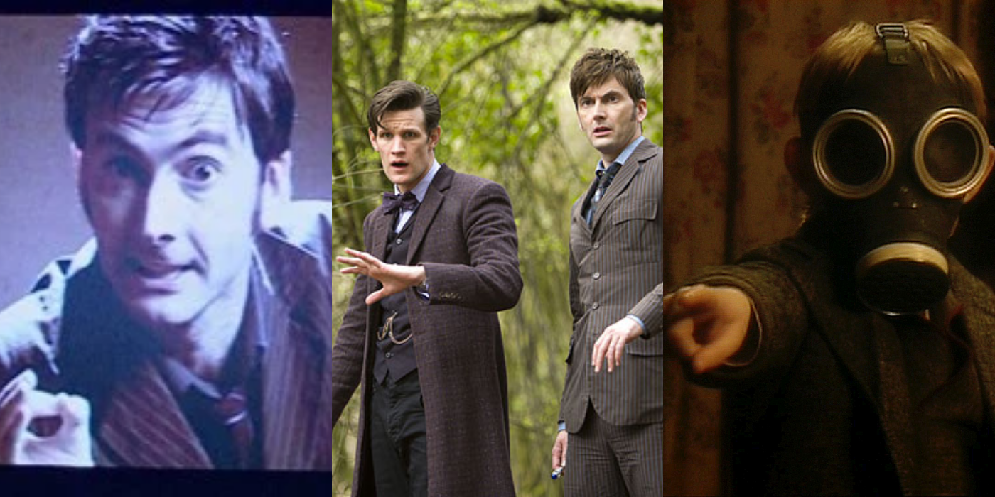 Split image showing the Doctor Who episodes Blink, The Day of the Doctor, and The Empty Child.