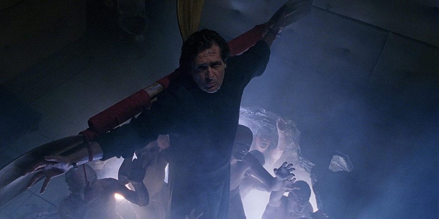 A crucified Father Damien Karras in The Exorcist 3