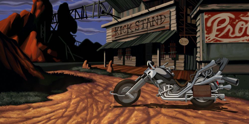 A motorcycle sits outside the Kick Stand in Full Throttle