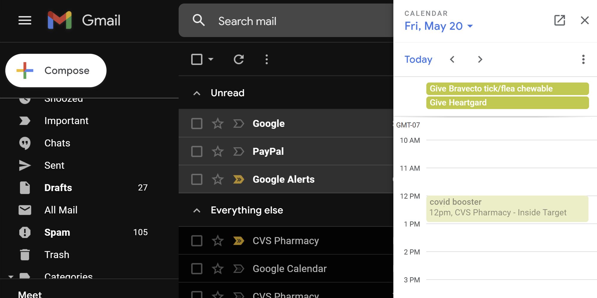 gmail calendar side by side