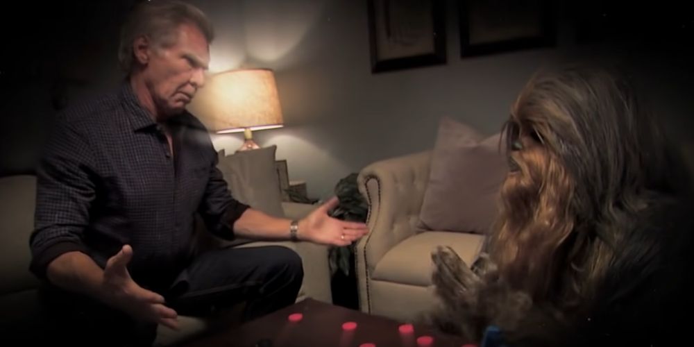 Harrison Ford and Chewbacca on the Jimmy Kimmel Live show