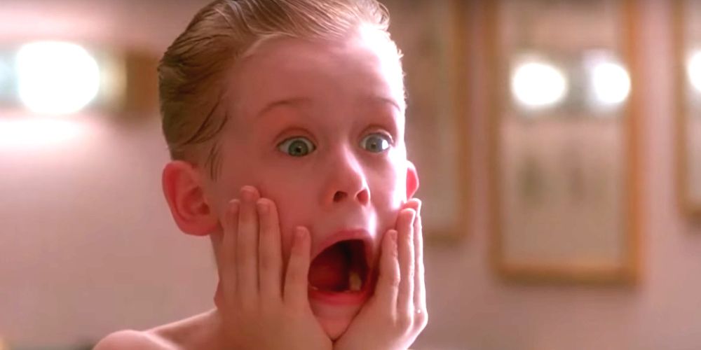 Kevin slaps his face in the bathroom in Home Alone