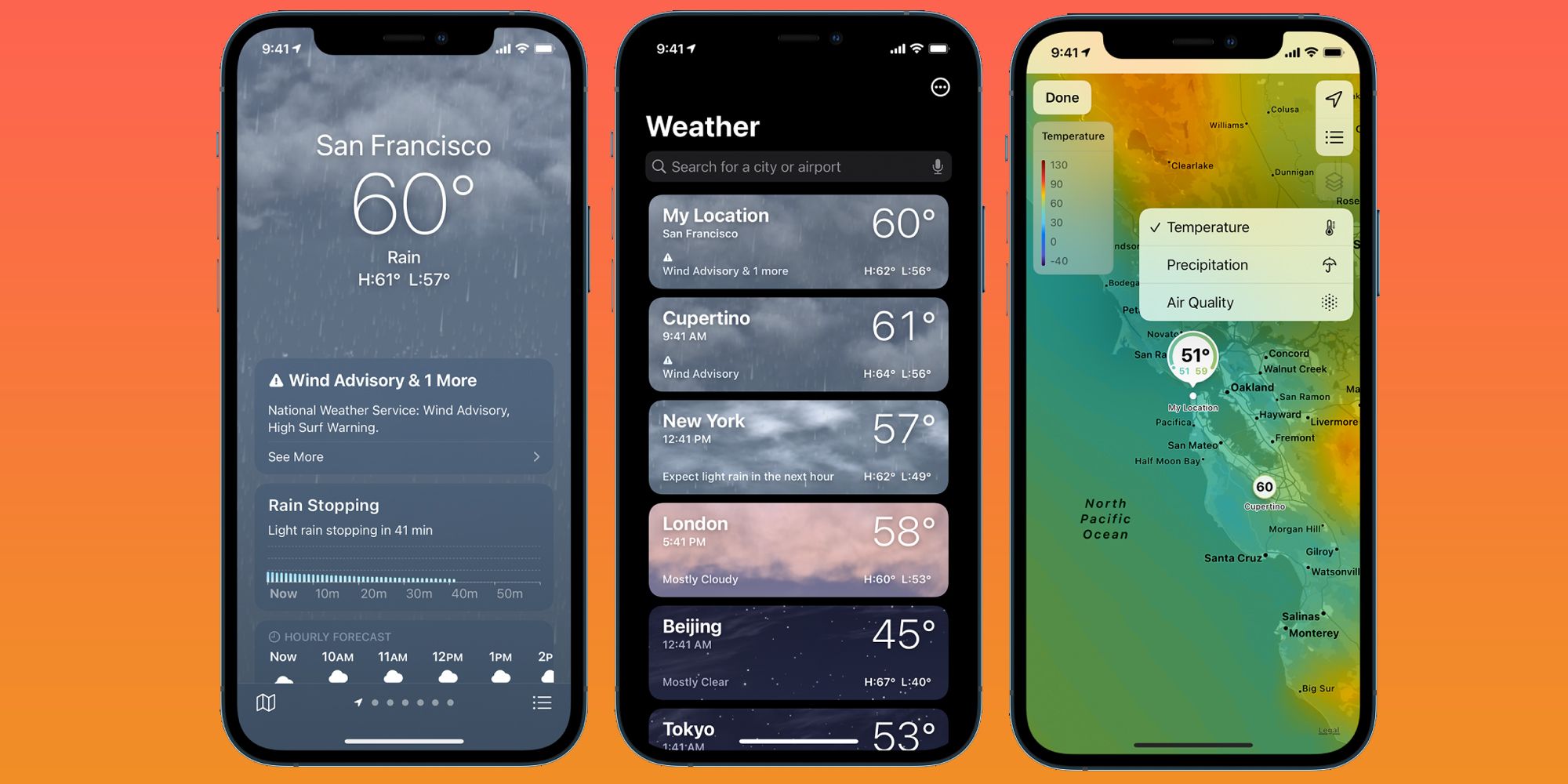 iPhone Weather App Locations and Temp Map