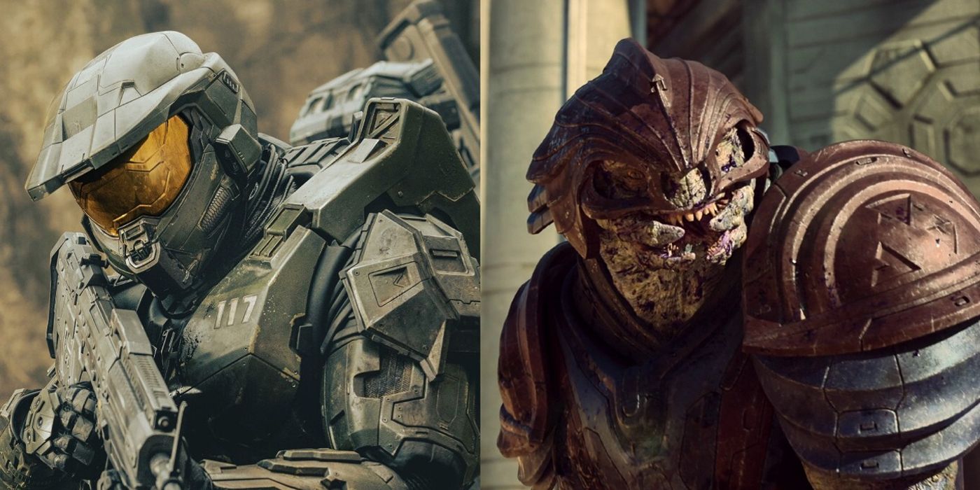Split image of characters with cool armor in Halo