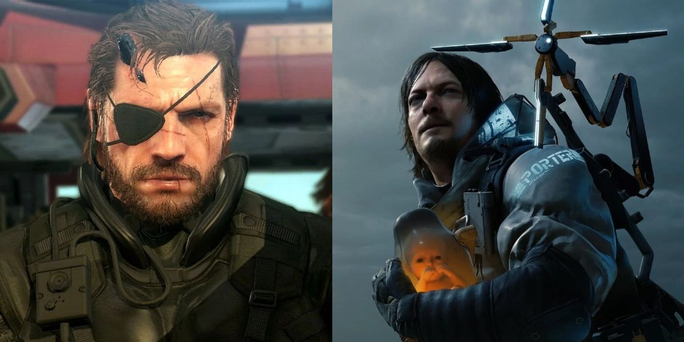 Venom Snake wears an eye patch in Metal Gear and Sam holds a baby in his arms in Death Stranding