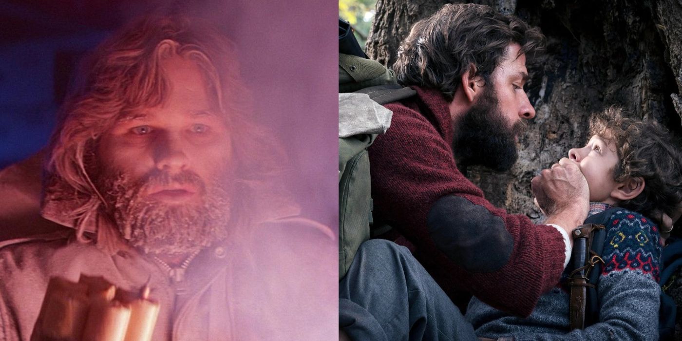 MacReady holds dynamite while frozen in The Thing and Lee covers Marcus' mouth in A Quiet Place
