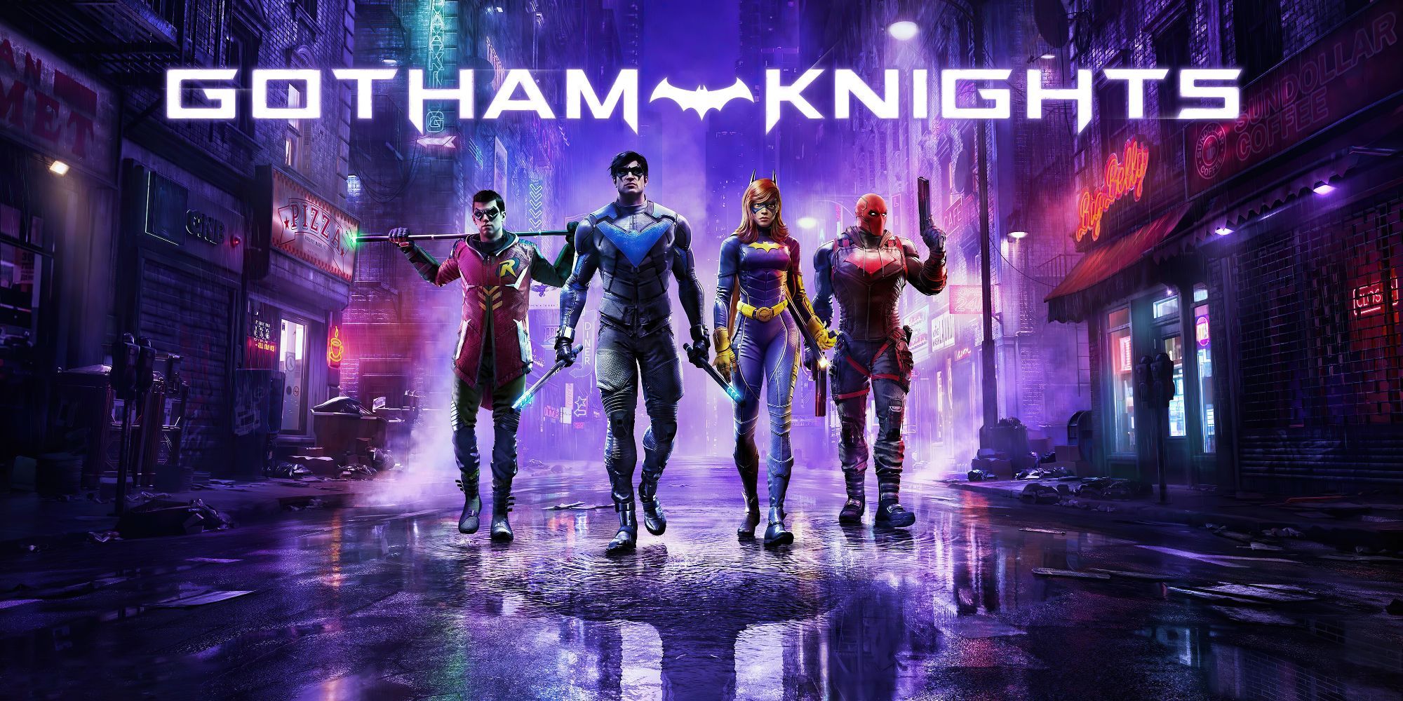 image from the game Gotham Knights feauturing Nightwing, Robin, Red Hood, and Batgirl