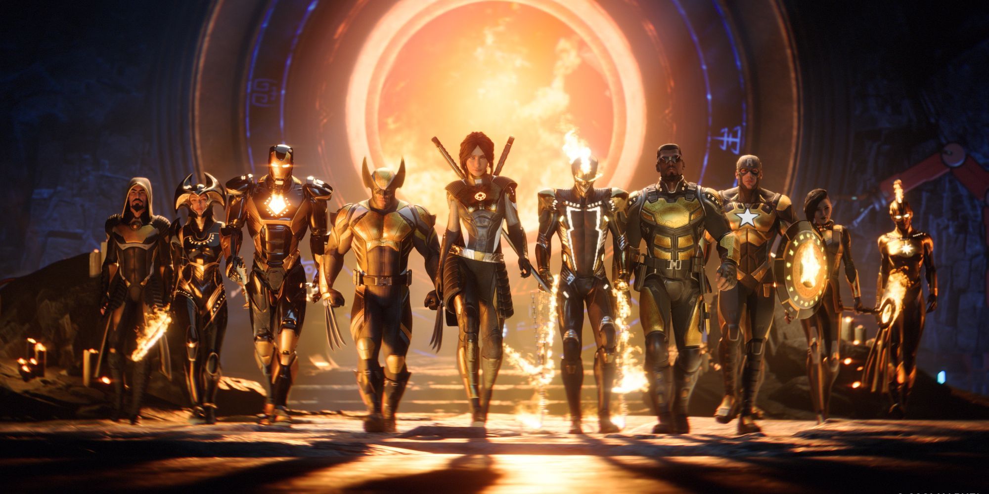 image from the game Marvel's Midnight Suns featuring Wolverine, Iron Man, Captain America and others