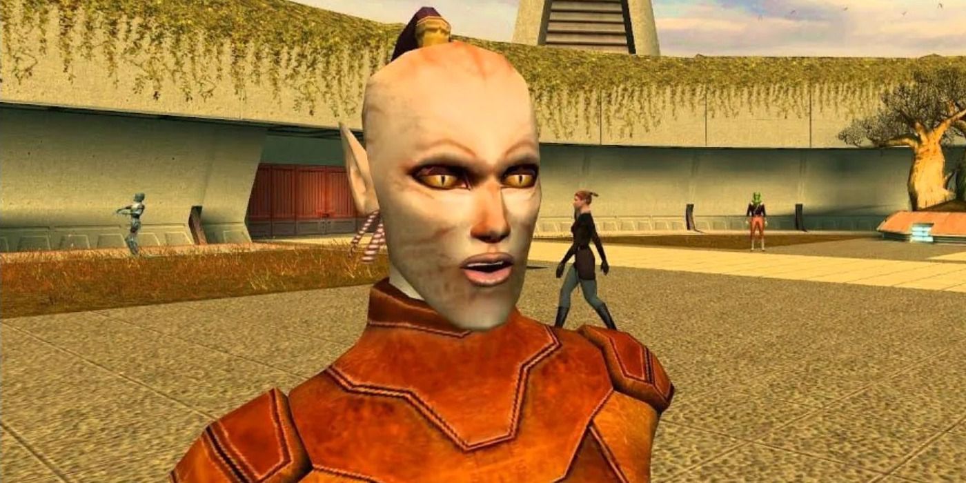 Juhani speaks to the player at the Jedi Academy on Dantooine in Star Wars KOTOR.