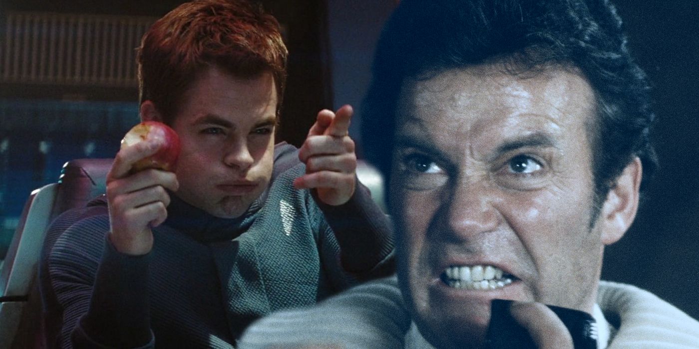 Chris Pine and William Shatner as Captain James T Kirk Star Trek