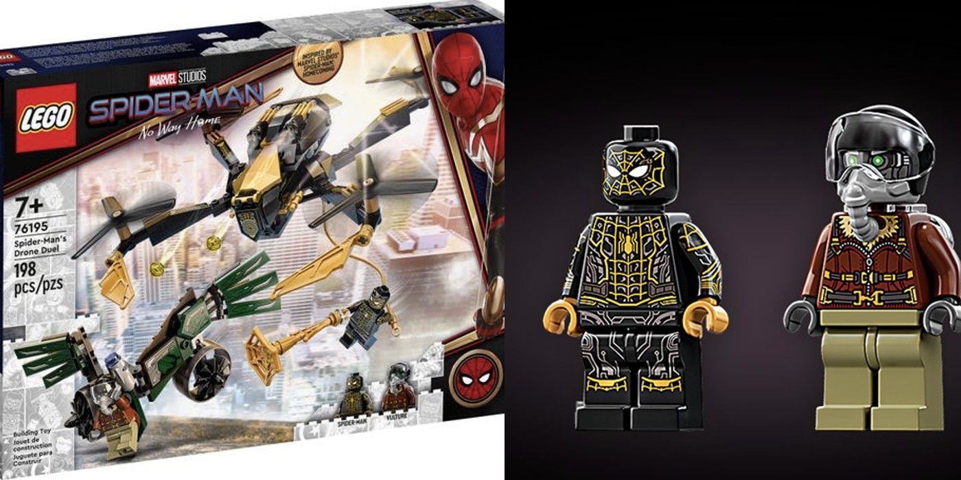 No Way Home LEGO set featuring a black suited Spider-Man and the Vulture.