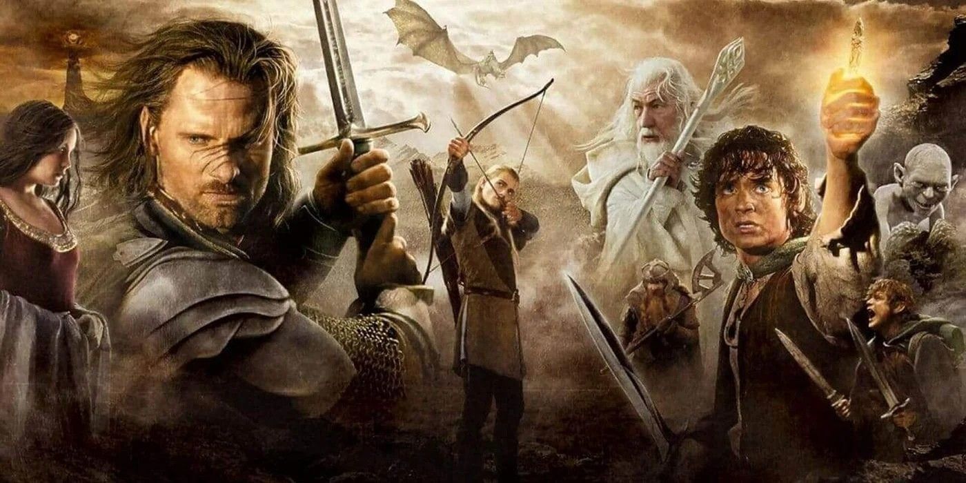 The characters of Lord of the Rings gather together to fight