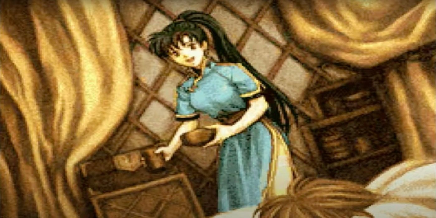 Lyn taking care of the player avatar (AKA the Tactician) at the start of Fire Emblem: The Blazing Blade