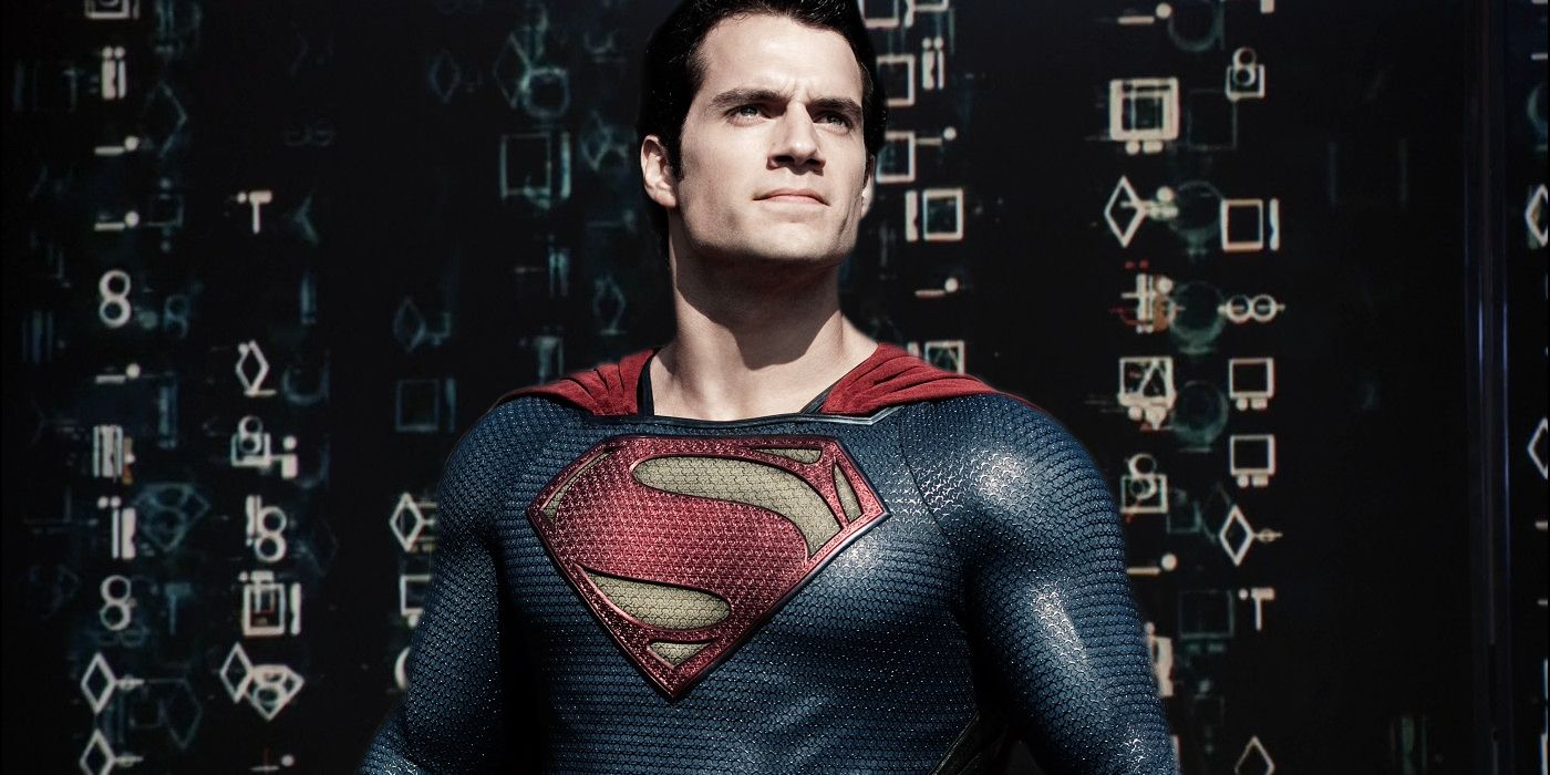 Henry Cavill as Superman and Kryptonian symbols