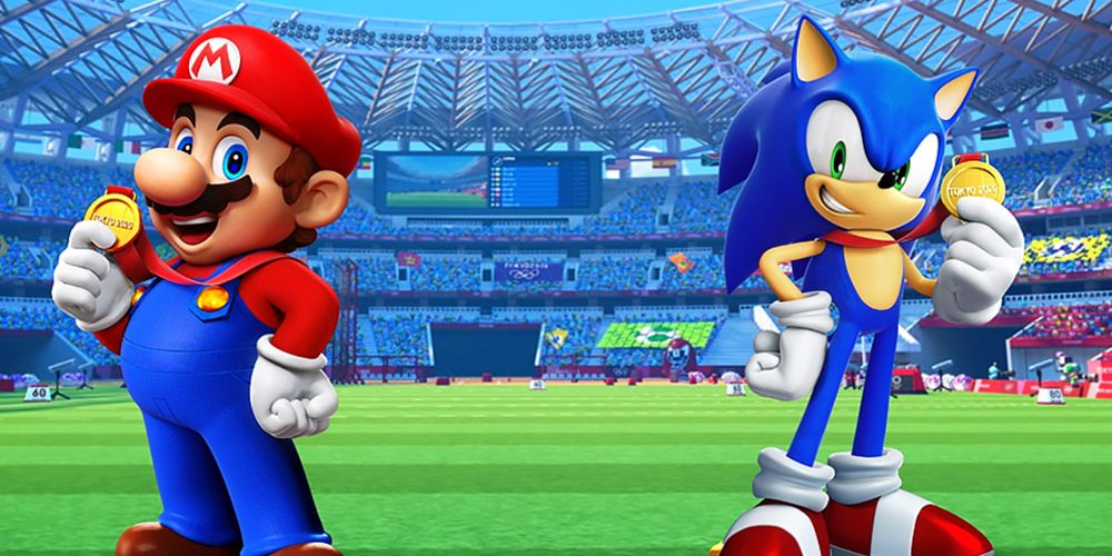 Mario and Sonic hold Olympic medals in Mario and Sonic At The Olympics