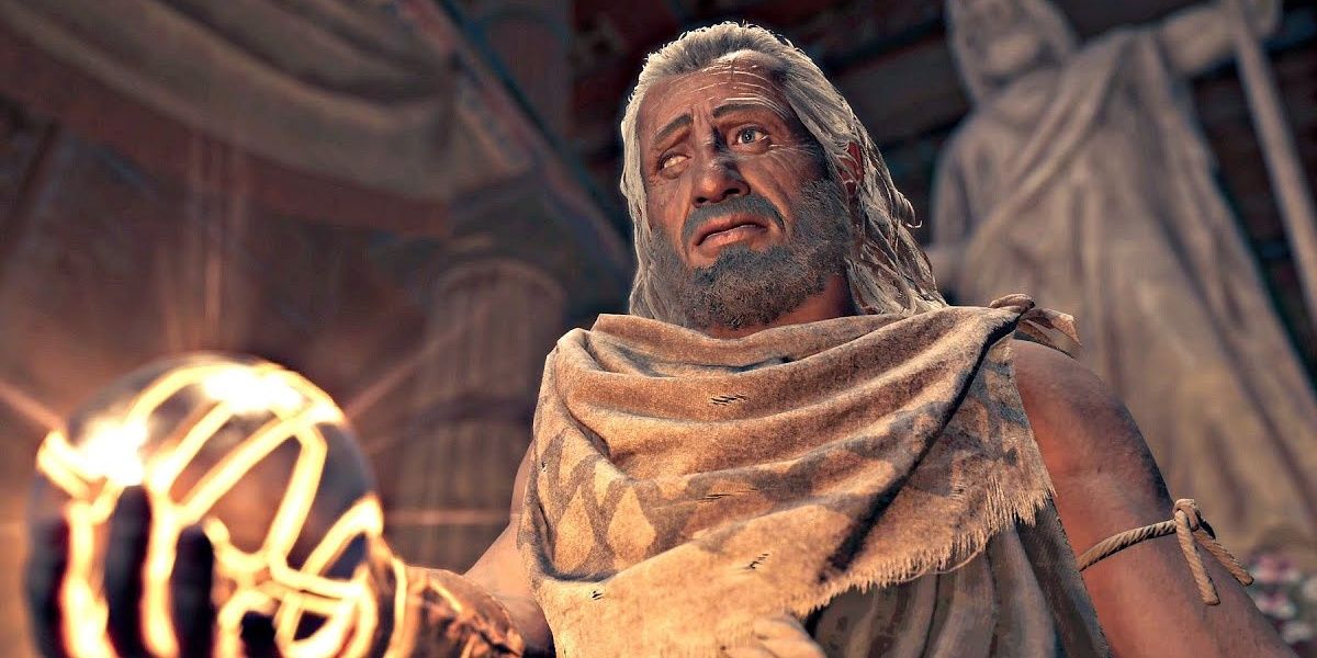 Barnabas holding the artifact in a temple