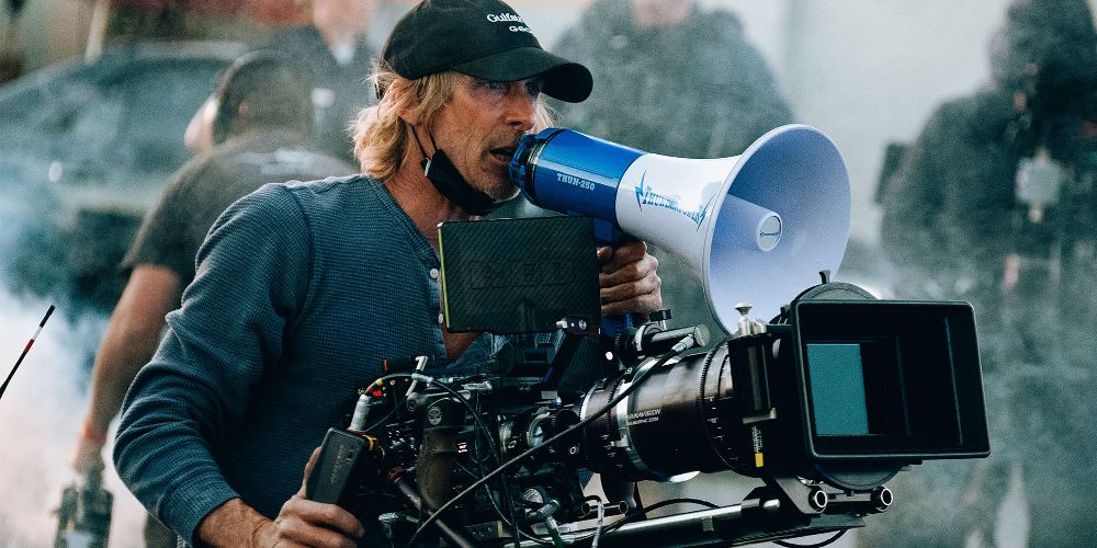 Michael Bay operates the camera and uses a megaphone