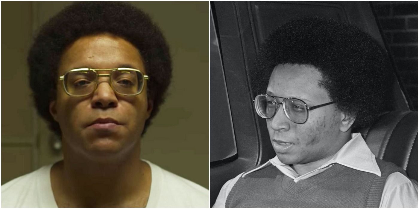 split image of real Wayne Williams and in Mindhunter